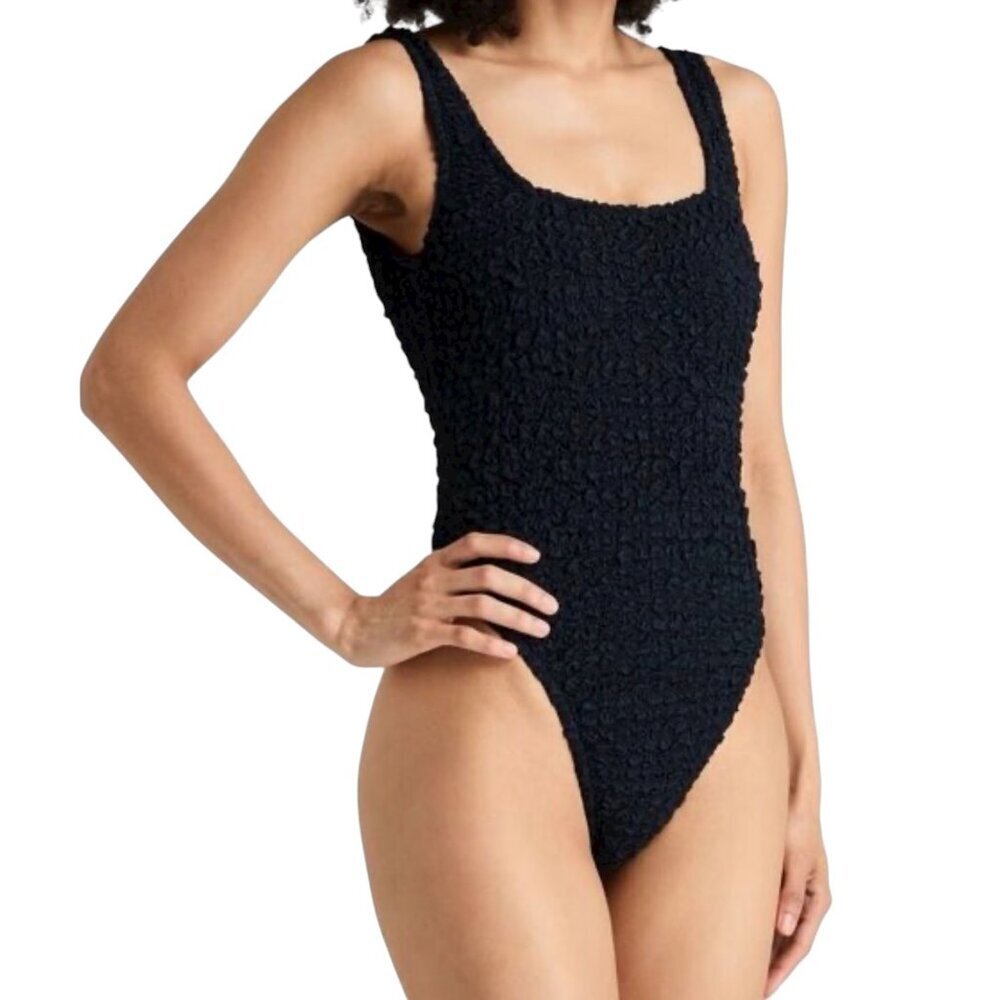 Mara Hoffman Isa Popcorn Bodysuit Black XXS Tencel Sustainable Textured